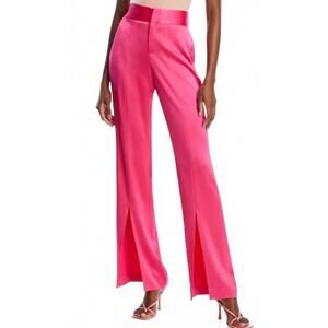 NEW ALICE + OLIVIA jody satin high waist slit front pants in pink